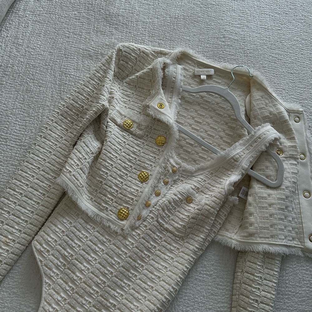 Ronny Kobo Collection Cream Textured Top with Gold Accents